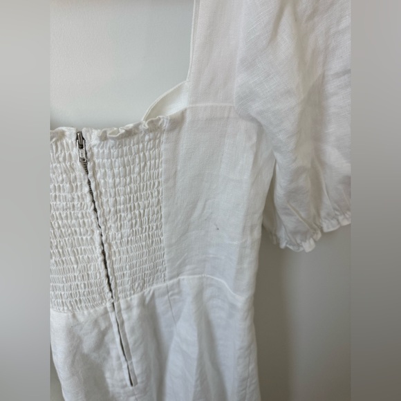 Reformation White Linen Puff Sleeve Mini Dress Size 6 Tie Shoulder Bustier $248 - Picture 6 of 8